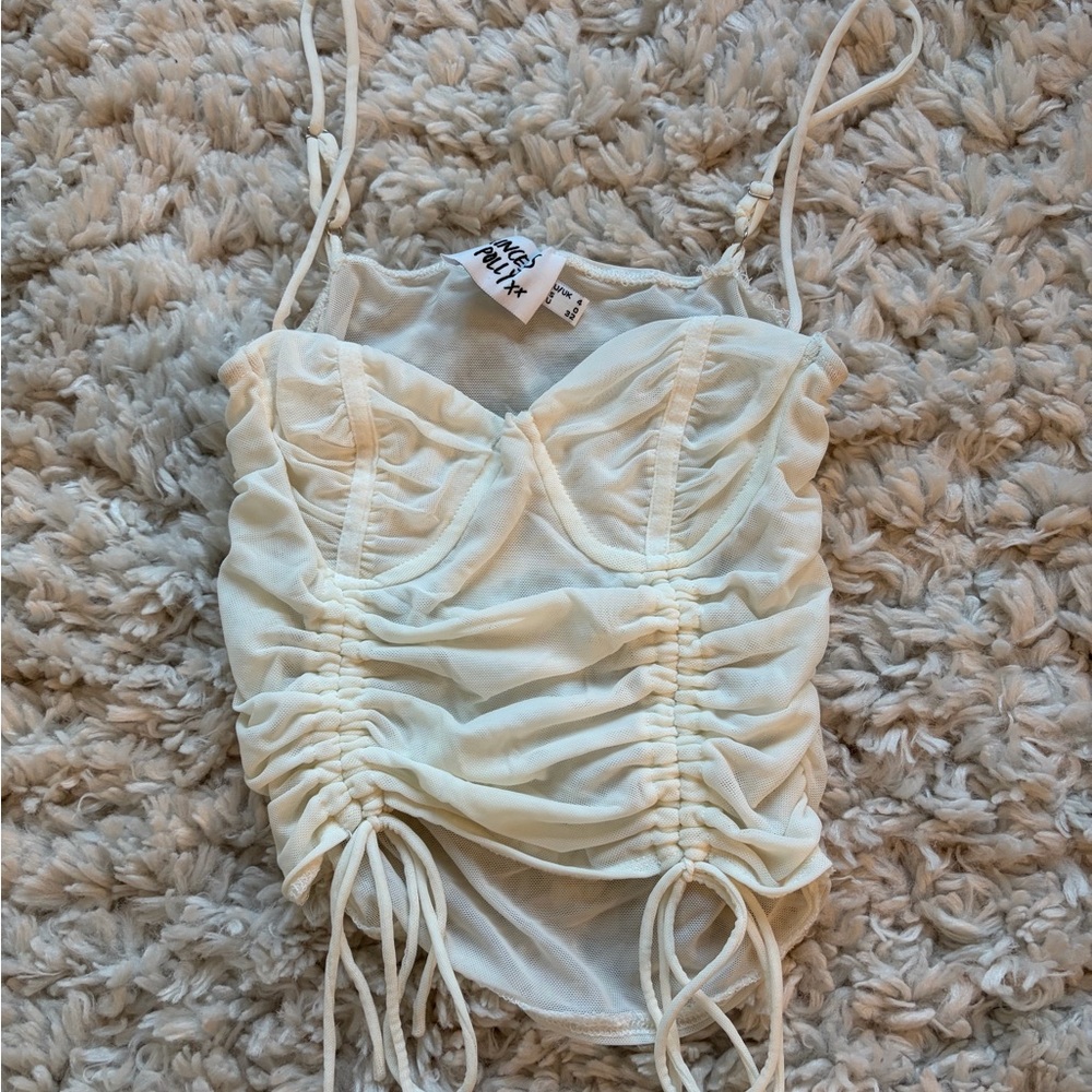 Princess Polly Ivory Ruched Spaghetti Strap Top